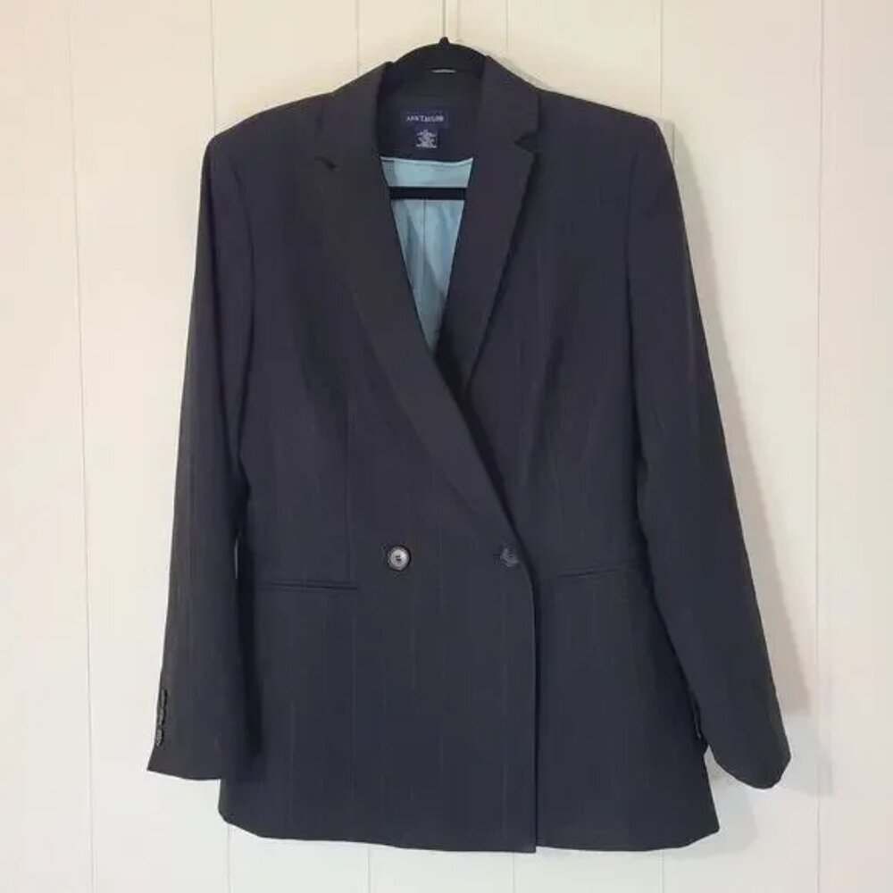 Ann Taylor Wool Pinstripe Double Breasted Blazer Size 12